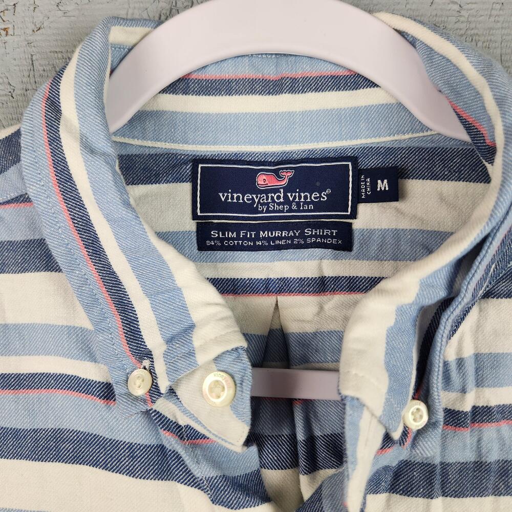 Vineyard Vines Murray Shirt Mens Medium Blue Stripe Slim Fit Button Down Stretch